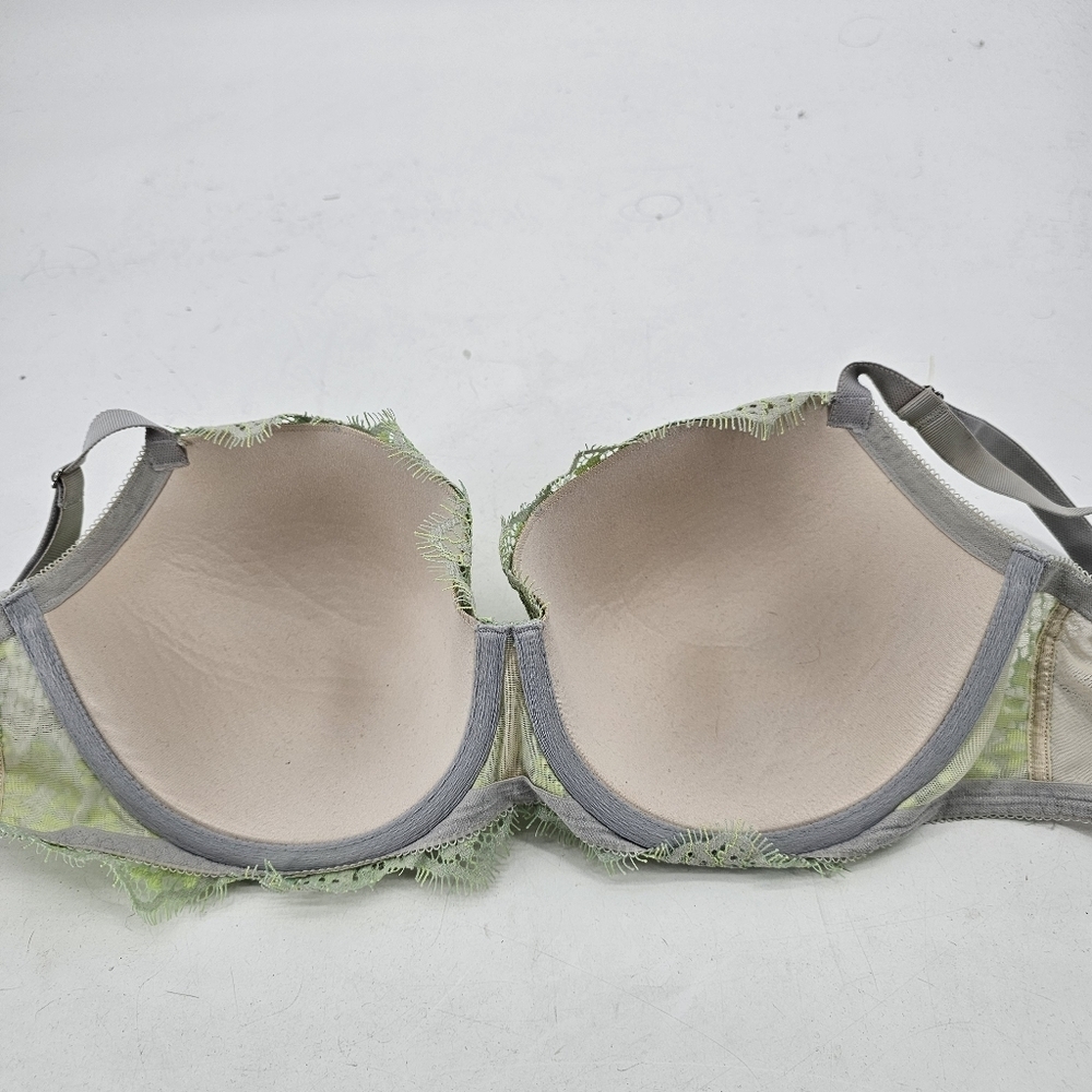 Victorias Secret Dream Angels Lined Demi Gray Lime Lace Bra Womens Size 34DDD - Picture 4 of 7